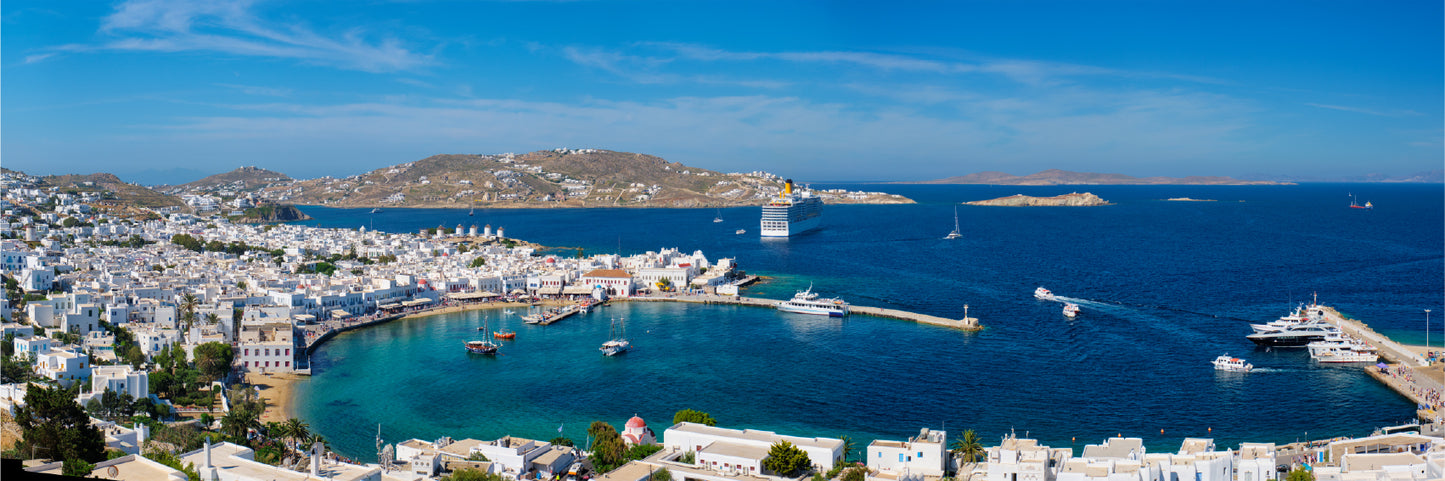 Panoramic Canvas Cyclades Island Sea View Photograph High Quality 100% Australian Made Wall Canvas Print Ready to Hang