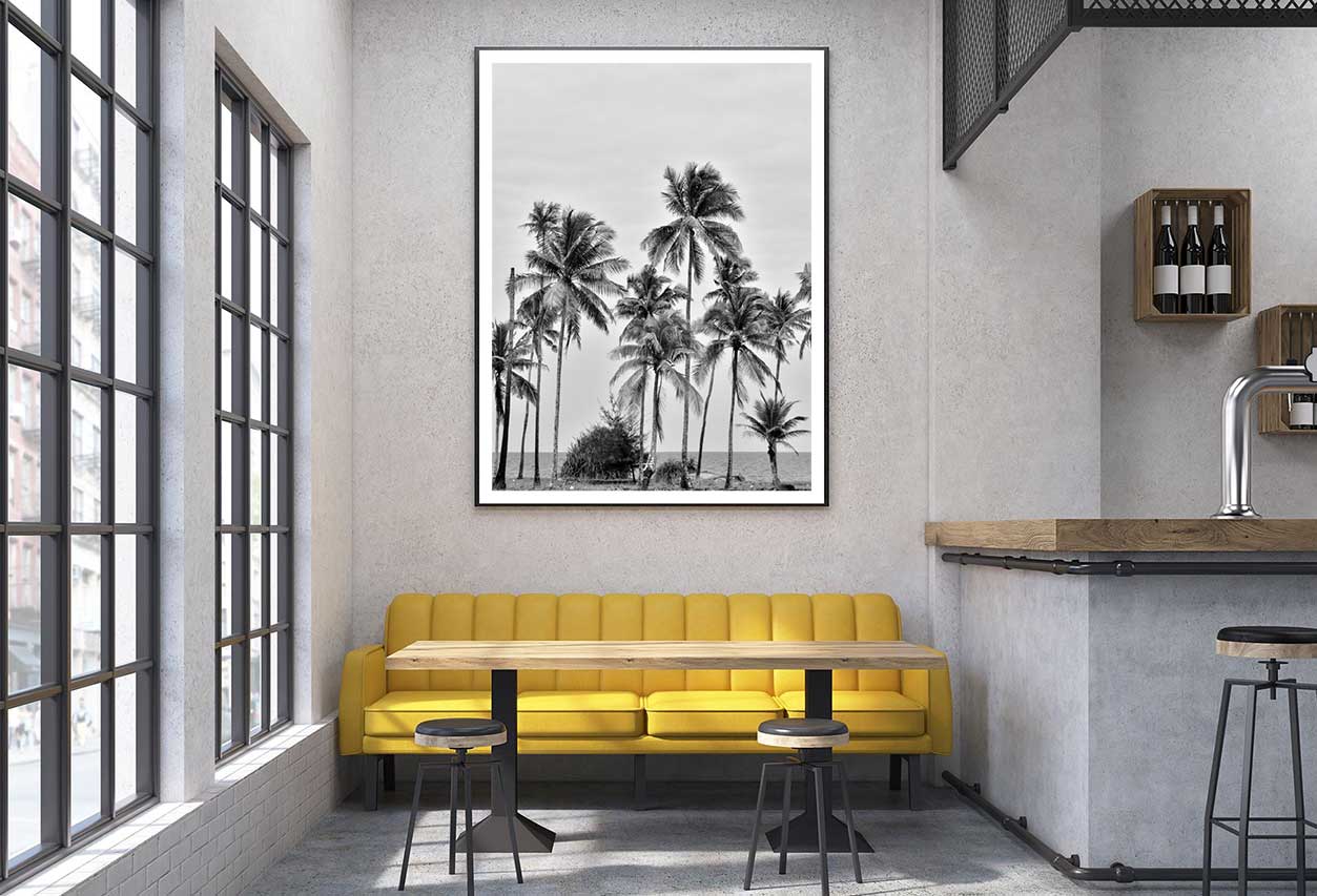 Coconut Palm Trees near Sea B&W View Home Decor Premium Quality Poster Print Choose Your Sizes