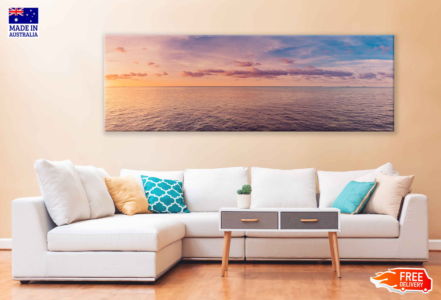 Panoramic Canvas Sea Skyline Sunrise View Photograph High Quality 100% Australian Made Wall Canvas Print Ready to Hang