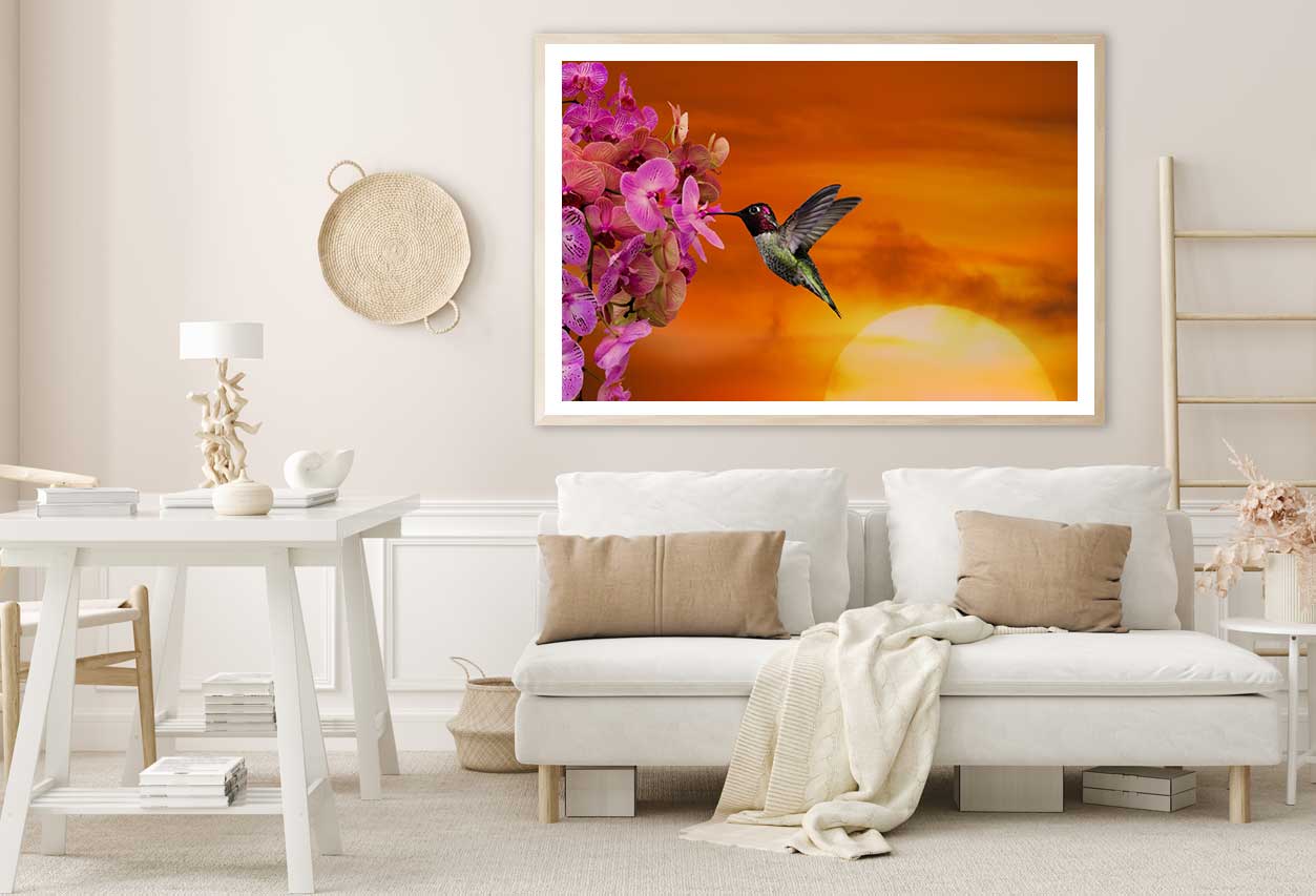 Hummingbird & Flowers Photograph Home Decor Premium Quality Poster Print Choose Your Sizes