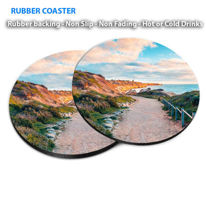 Beach Island Boats Sunset Sea Moon Coasters Wood & Rubber - Set of 6 Coasters