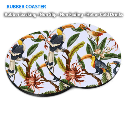 Vector Flowers & Leaves with Birds Coasters Wood & Rubber - Set of 6 Coasters