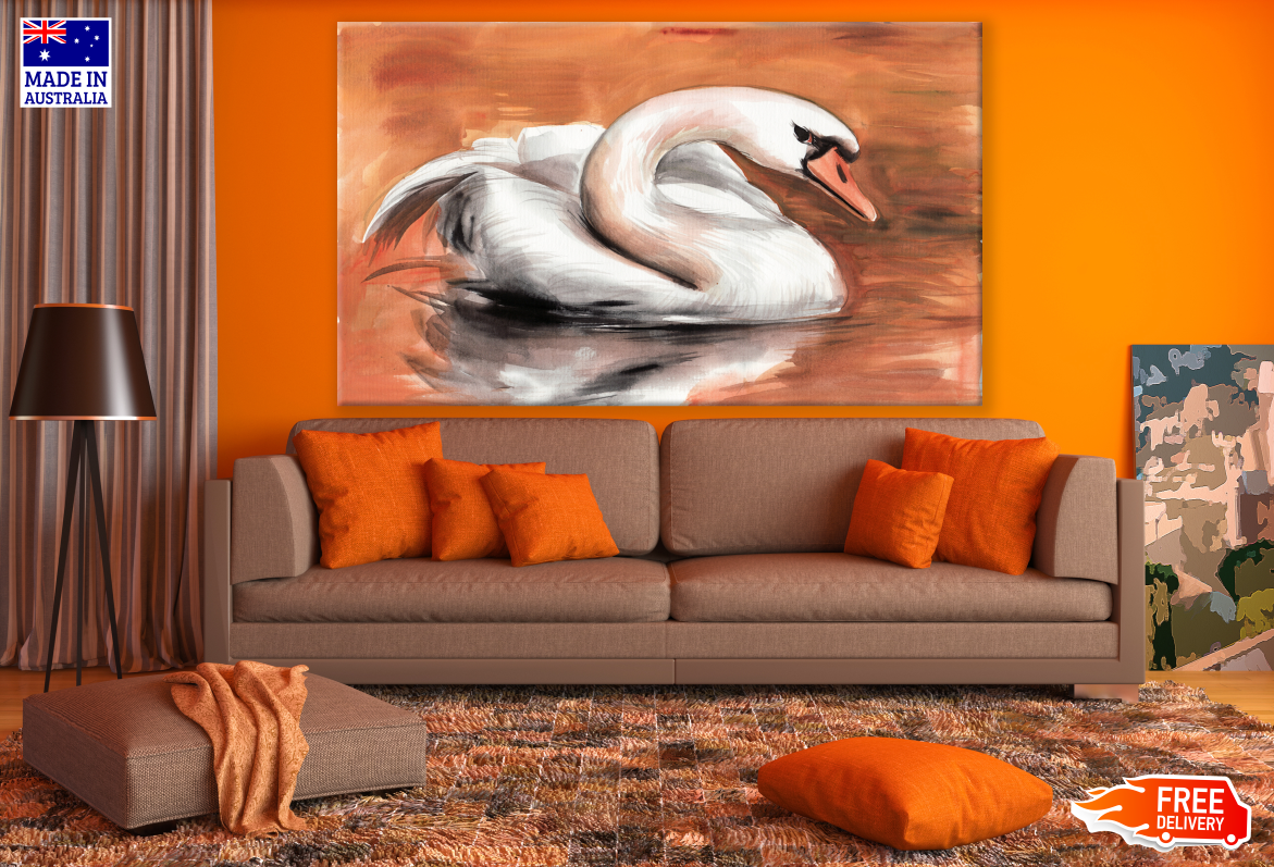 Swan In Water Painting Print 100% Australian Made