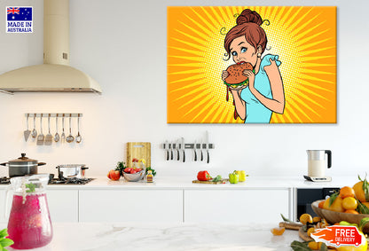 Girl Eating A Burger Illustration Print 100% Australian Made