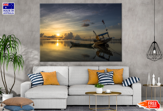 Boat On Sea Sunset Scenery View Photograph Print 100% Australian Made
