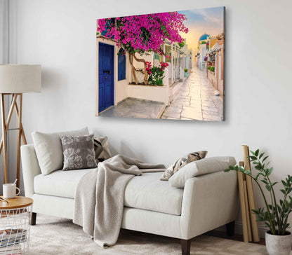 Bella Home View of Oia Street in The Mornong Print Canvas Ready to hang