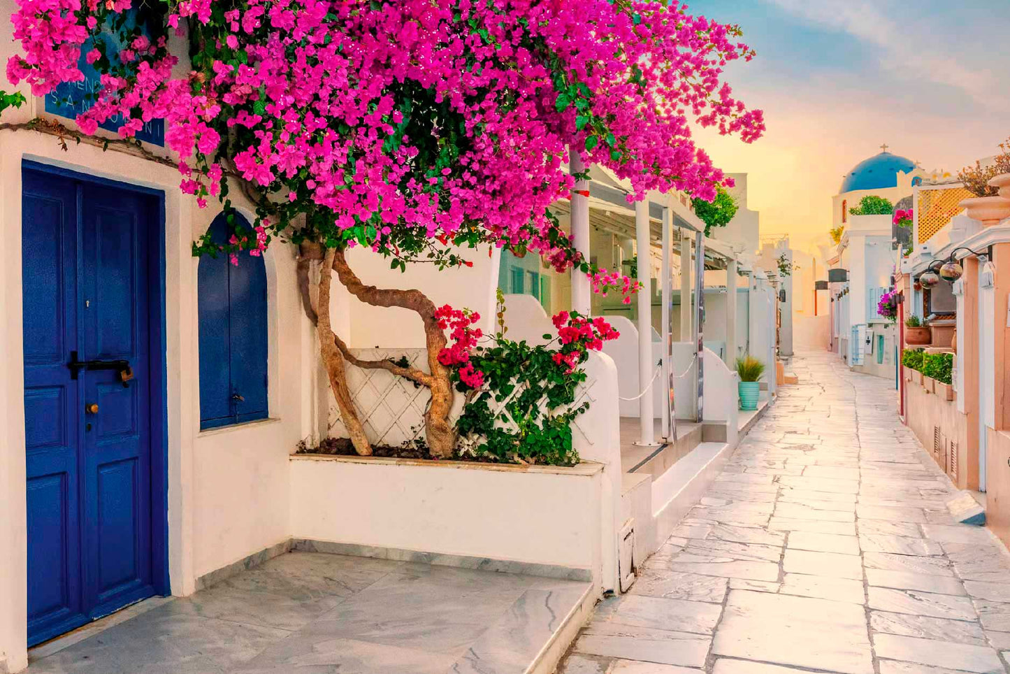 Bella Home View of Oia Street in The Mornong Print Canvas Ready to hang