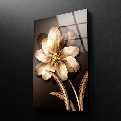 Gold Flower 3D Design Acrylic Glass Print Tempered Glass Wall Art 100% Made in Australia Ready to Hang