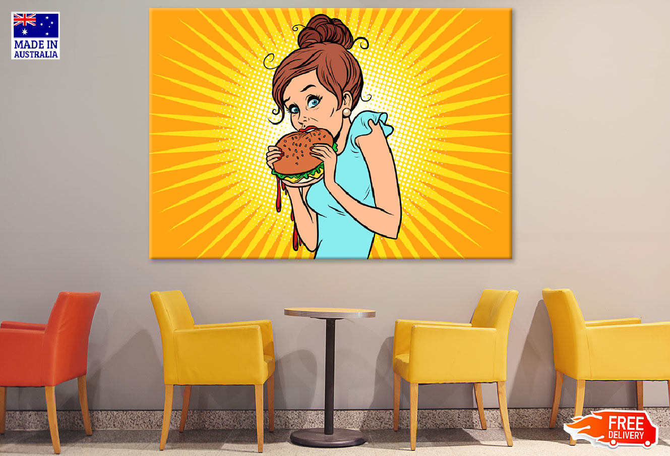 Girl Eating A Burger Illustration Print 100% Australian Made