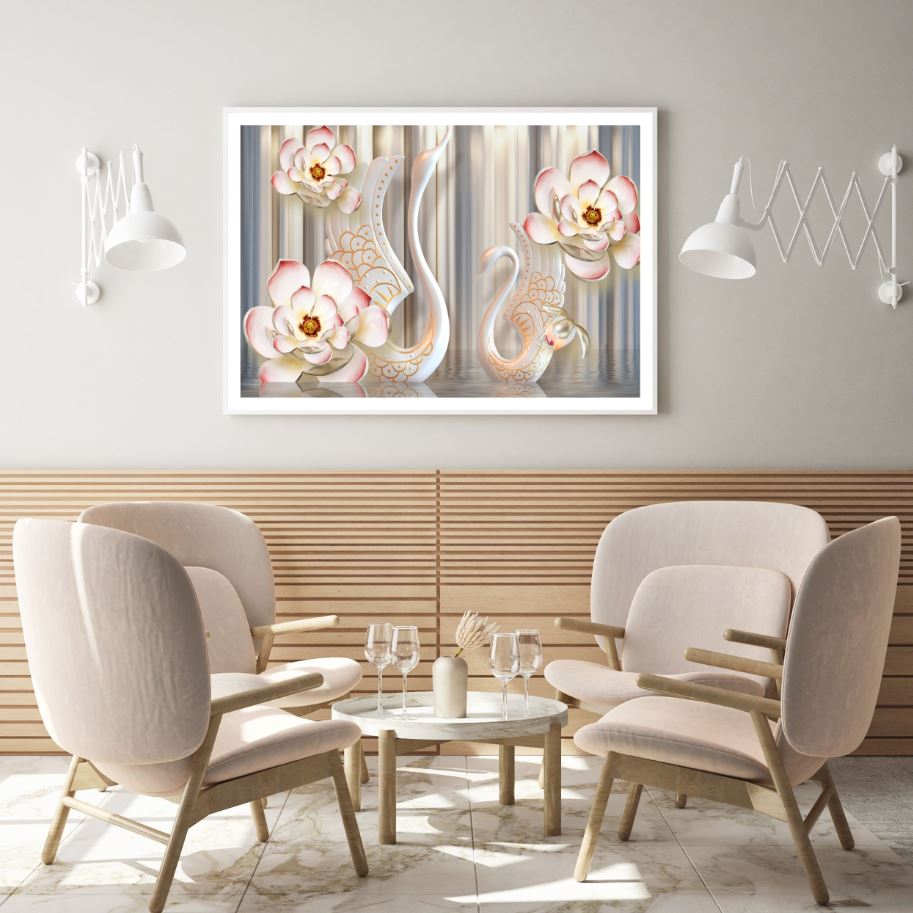 Swans & Flower 3D Abstract Design Home Decor Premium Quality Poster Print Choose Your Sizes