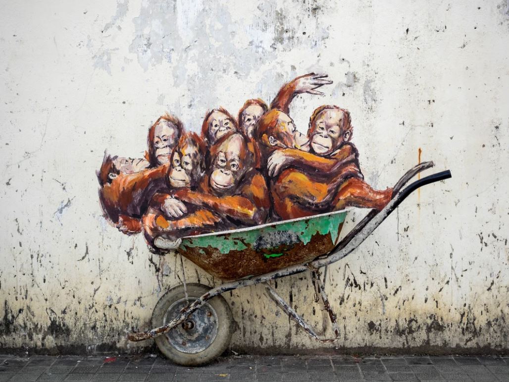 Monkeys on a Wheelbarrow Wall Painting Home Decor Premium Quality Poster Print Choose Your Sizes