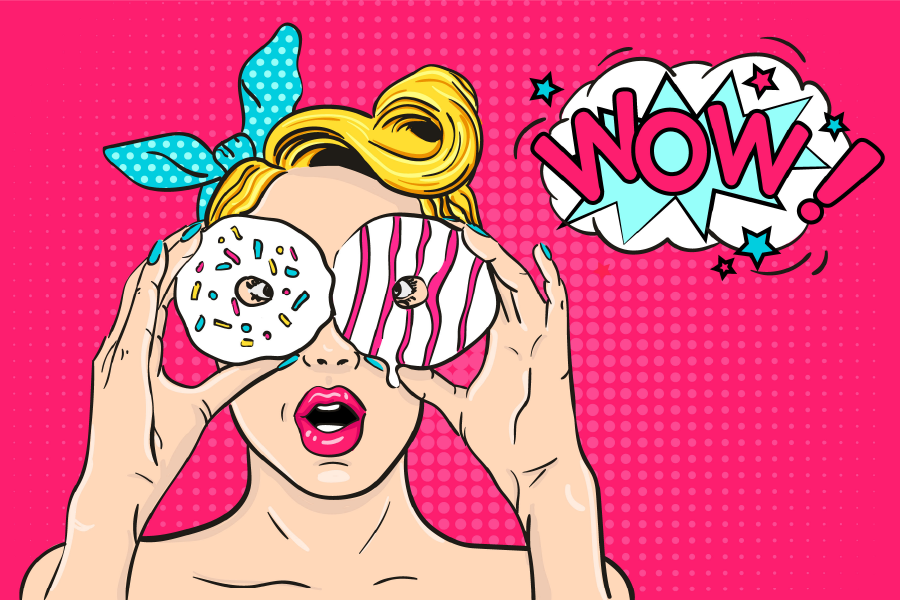 Girl With Doughnuts & Wow Quote Vector Print 100% Australian Made