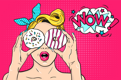 Girl With Doughnuts & Wow Quote Vector Print 100% Australian Made