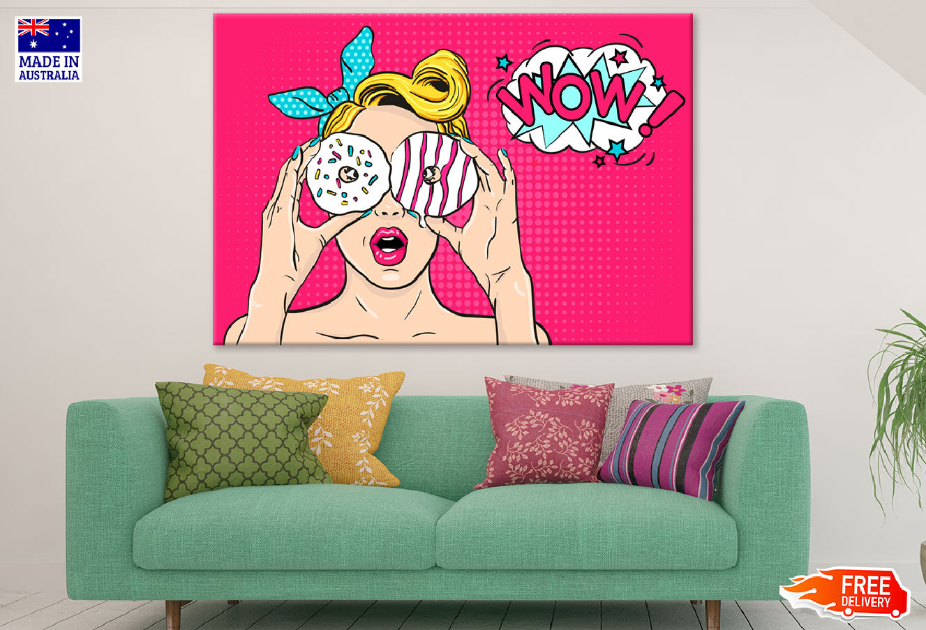 Girl With Doughnuts & Wow Quote Vector Print 100% Australian Made