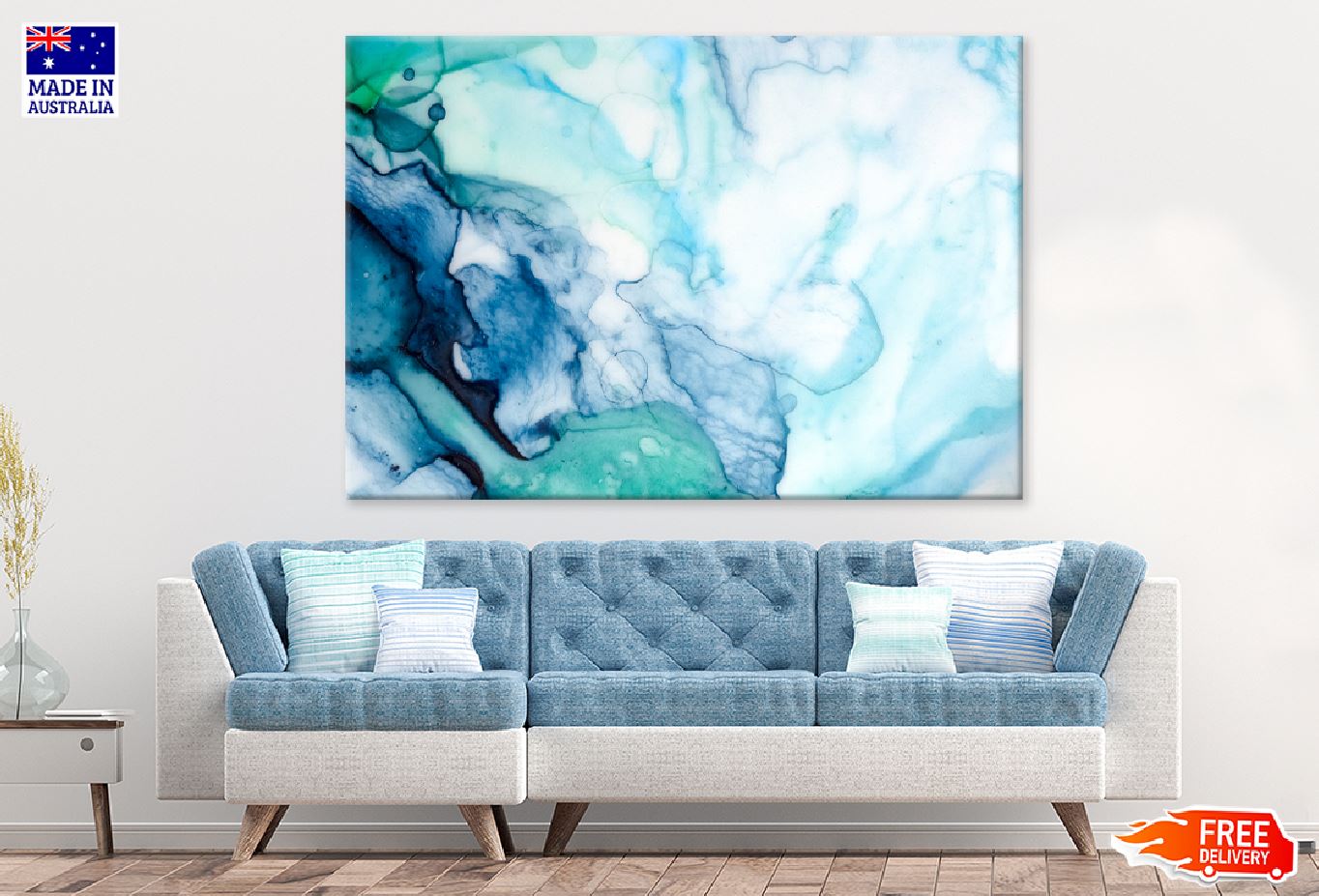 Blue Green Smoke Abstract Design Print 100% Australian Made