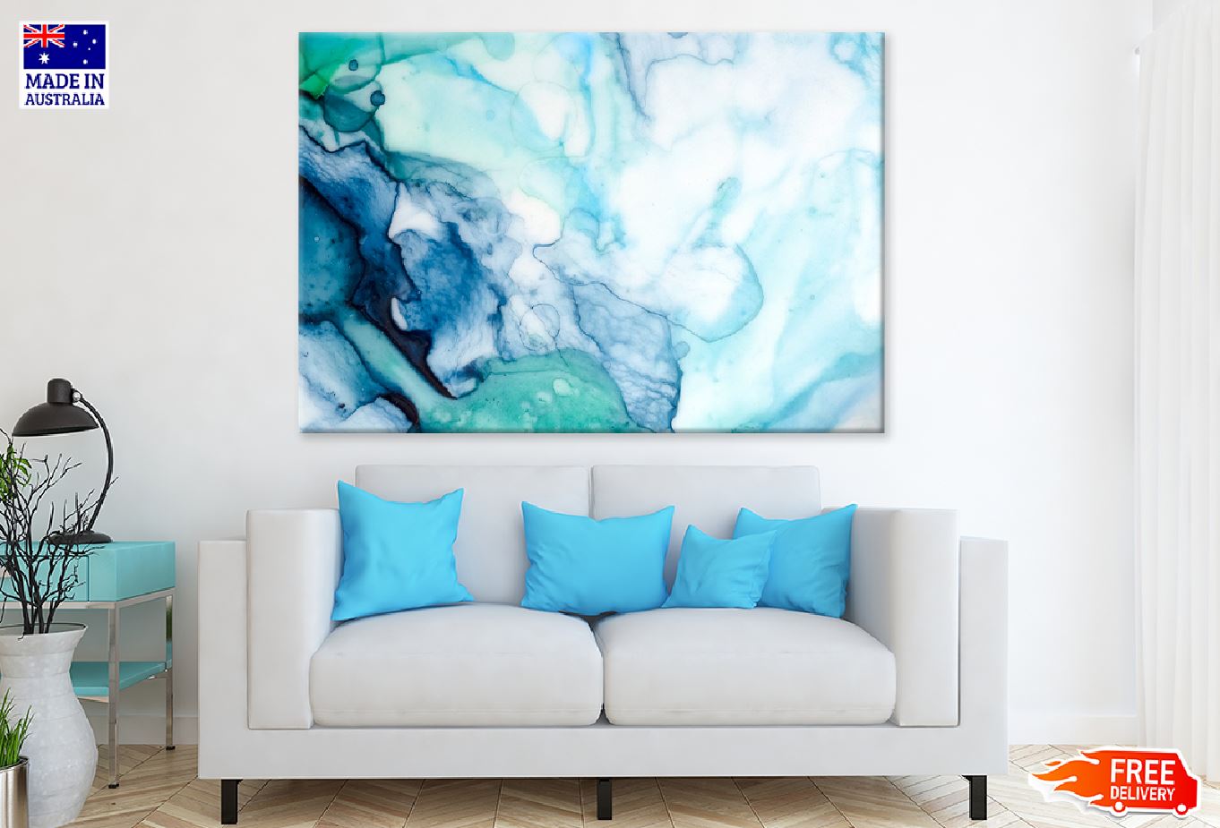 Blue Green Smoke Abstract Design Print 100% Australian Made