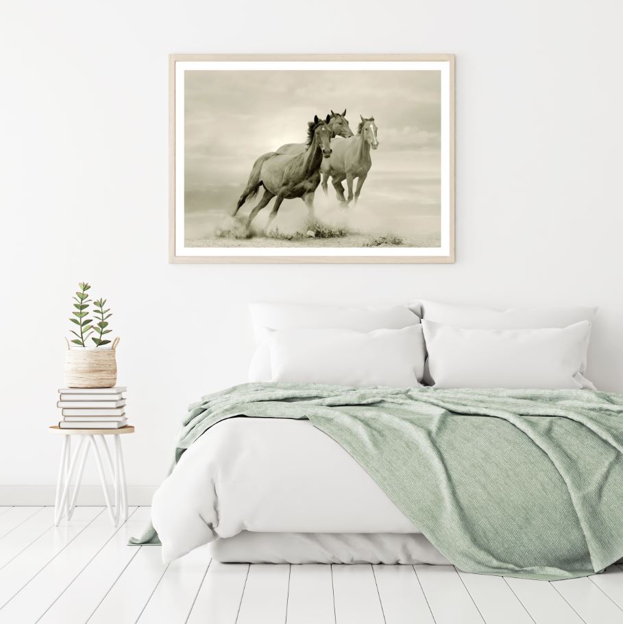 Running Horses B&W Photograph Home Decor Premium Quality Poster Print Choose Your Sizes