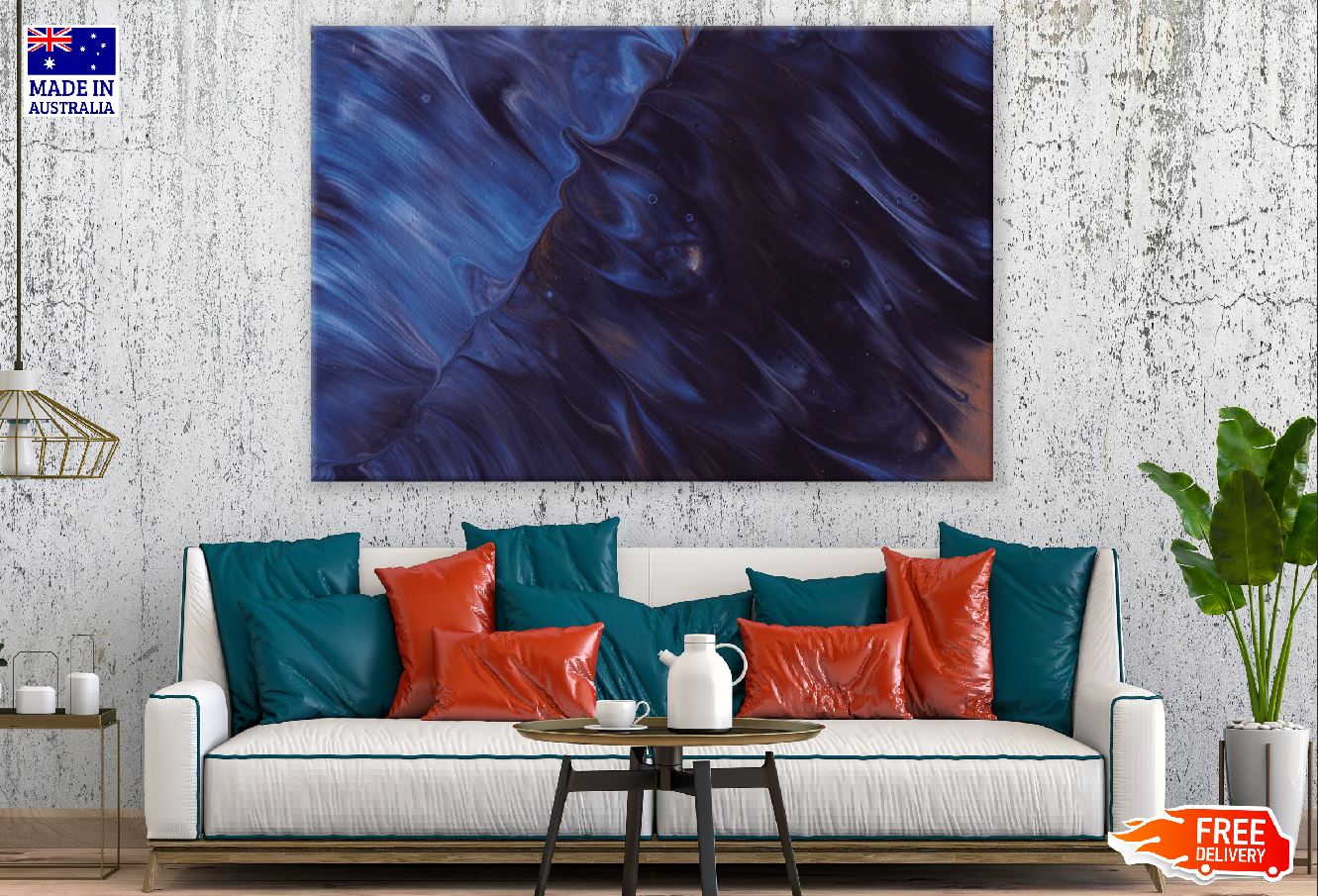 Blue & Navy Blue Abstract Design Print 100% Australian Made