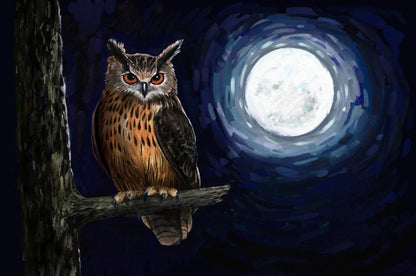 Owl on a Tree Watercolor Painting Home Decor Premium Quality Poster Print Choose Your Sizes