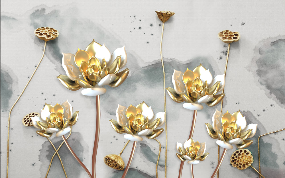 Gold & White 3D Floral Design Print 100% Australian Made