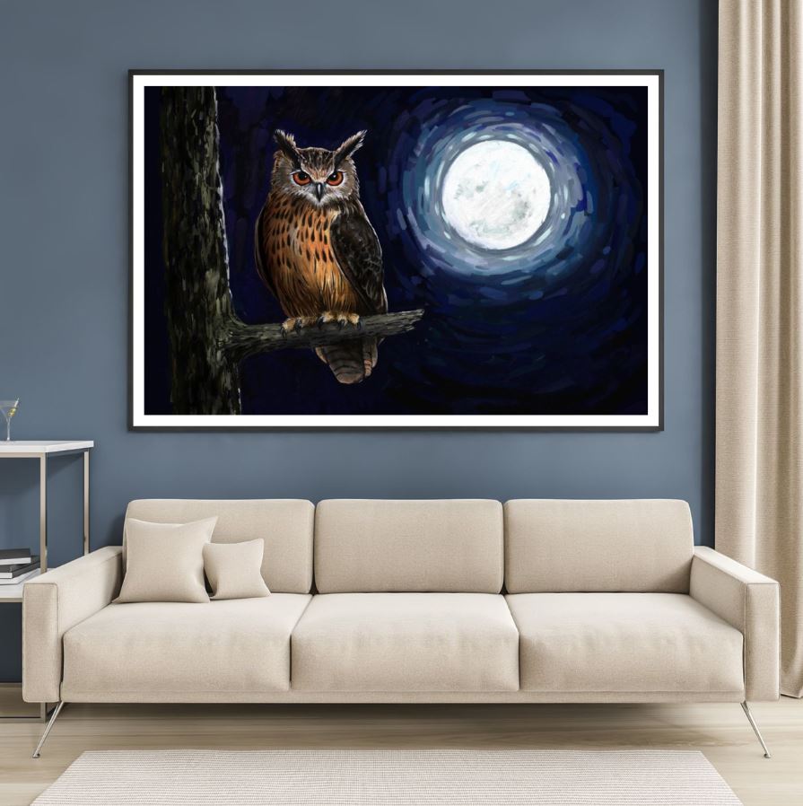 Owl on a Tree Watercolor Painting Home Decor Premium Quality Poster Print Choose Your Sizes