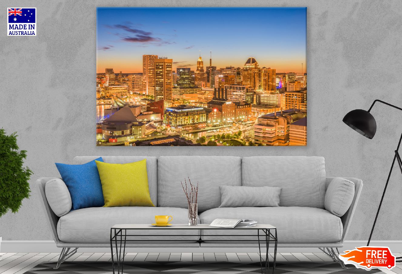 Baltimore City Night View Photograph, Maryland, USA Print 100% Australian Made