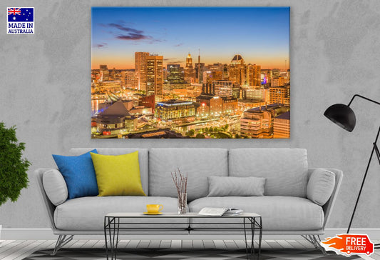 Baltimore City Night View Photograph, Maryland, USA Print 100% Australian Made