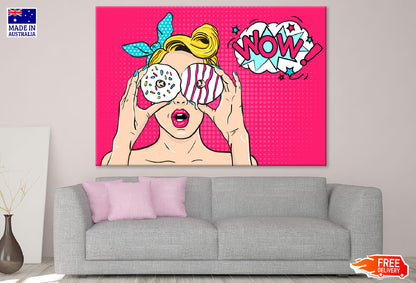 Girl With Doughnuts & Wow Quote Vector Print 100% Australian Made