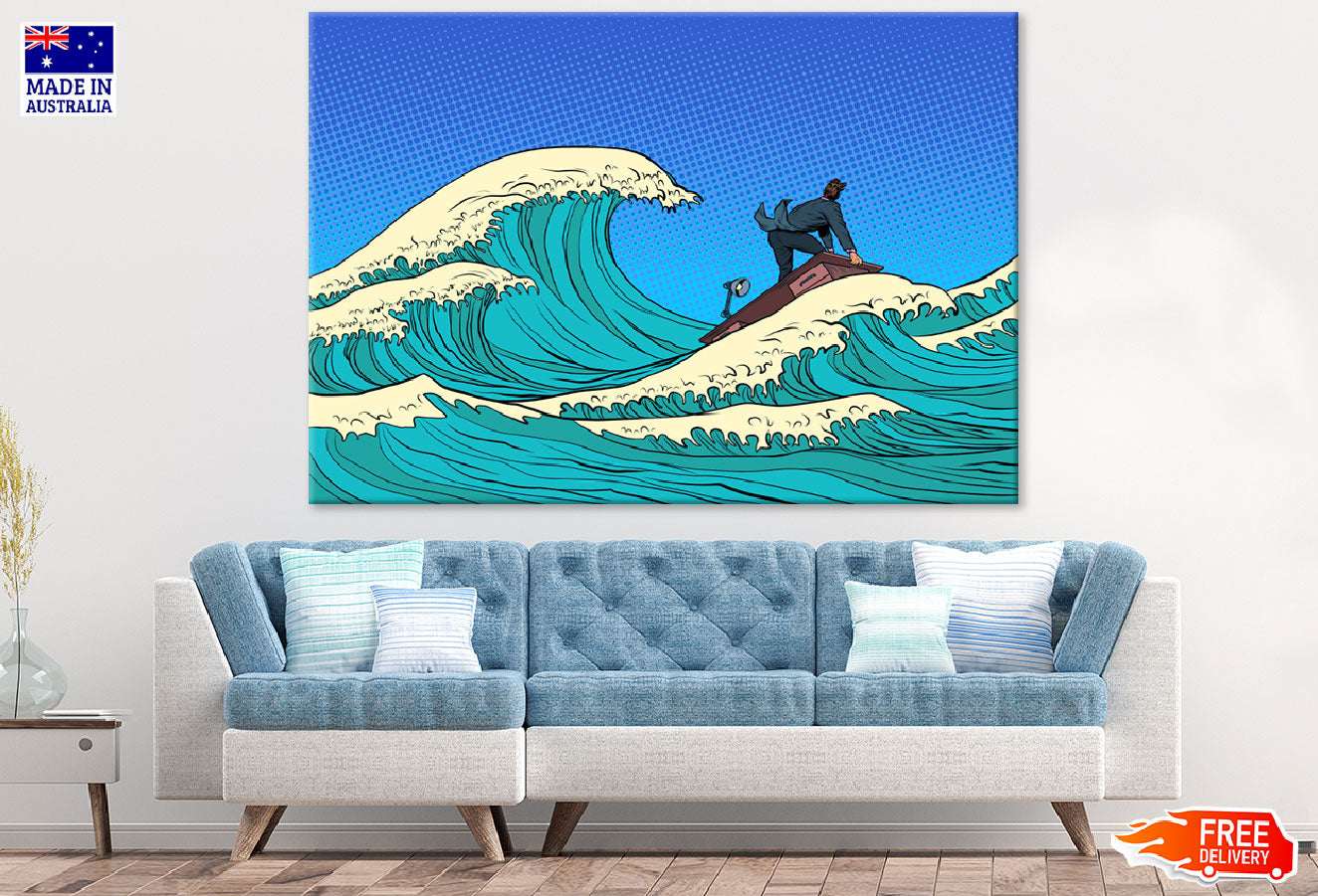 Businessman Floating on Sea Illustration Print 100% Australian Made
