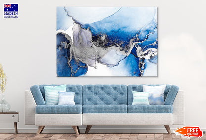 Dark Blue & Silver Abstract Fluid Design Print 100% Australian Made