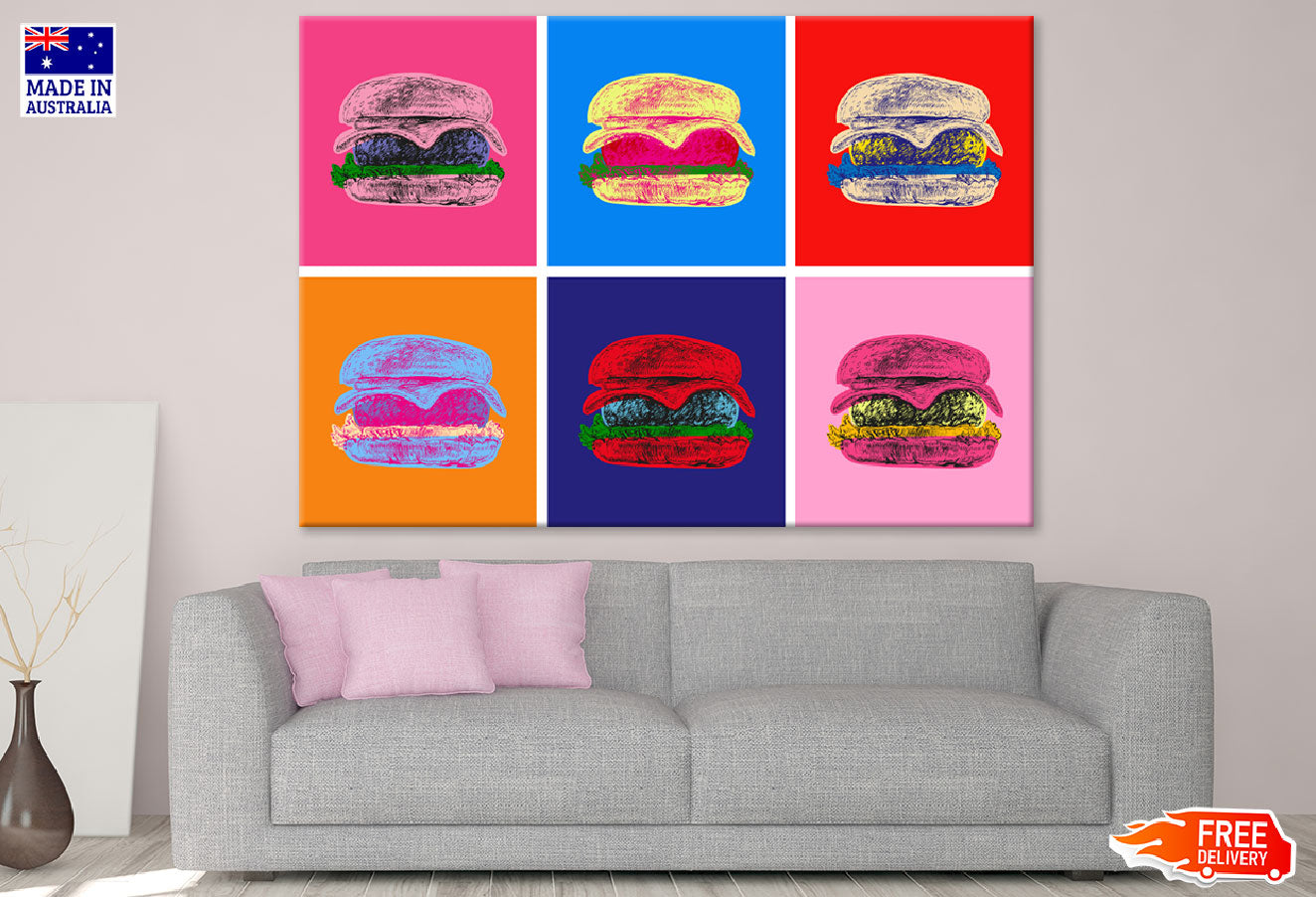 Colorful Burgers Collage Illustration Print 100% Australian Made
