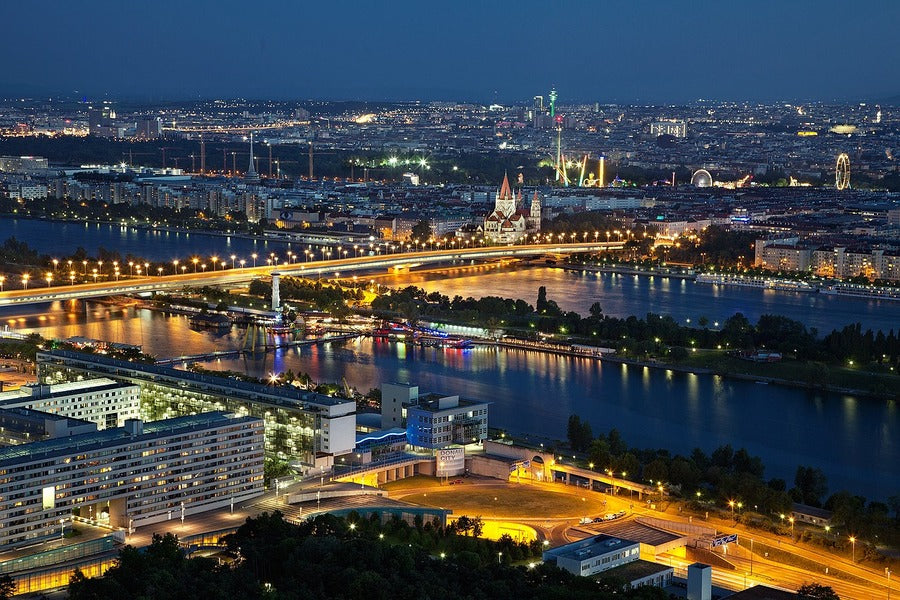 Vienna City, Austria Night Aerial View Photograph Print 100% Australian Made