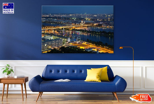 Vienna City, Austria Night Aerial View Photograph Print 100% Australian Made