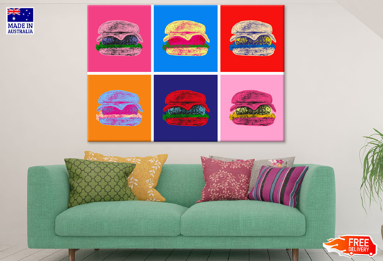 Colorful Burgers Collage Illustration Print 100% Australian Made
