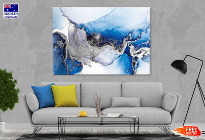 Dark Blue & Silver Abstract Fluid Design Print 100% Australian Made