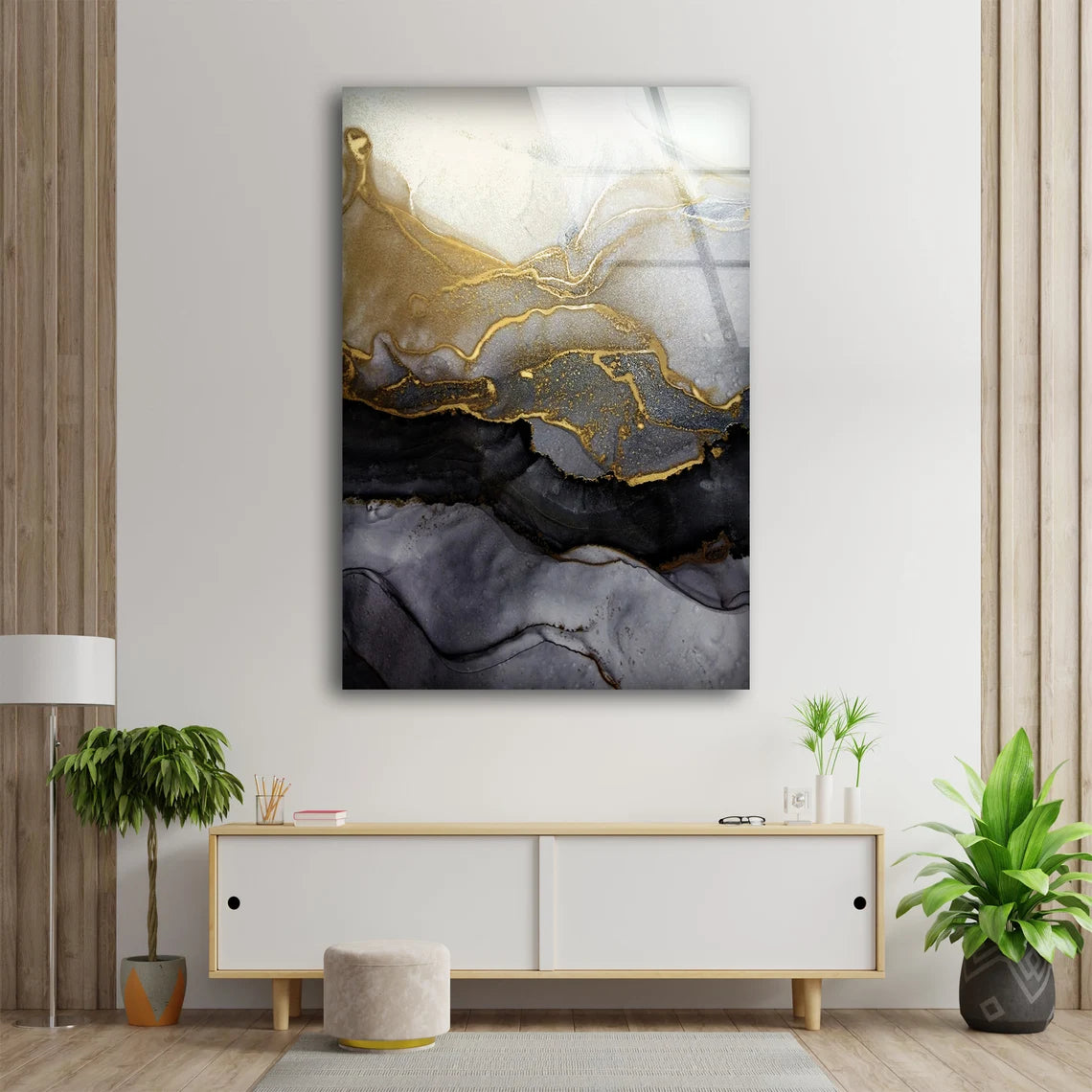 Gold White & Black Abstract Design Acrylic Glass Print Tempered Glass Wall Art 100% Made in Australia Ready to Hang