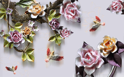 Birds & Flowers Ceramic 3D Design Photograph Print 100% Australian Made