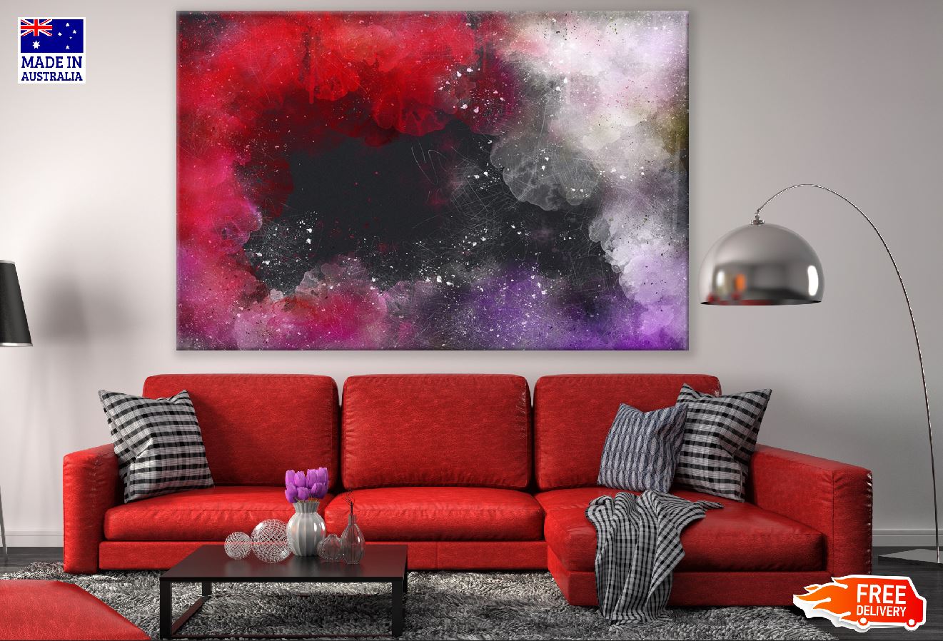 Purple Red & Grey Smoke Abstract Design Print 100% Australian Made