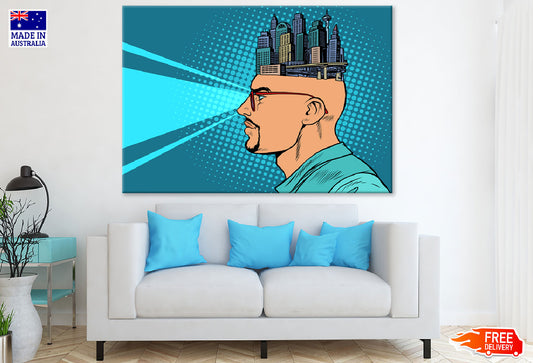 City on Man's Head Vector Art Illustration Print 100% Australian Made