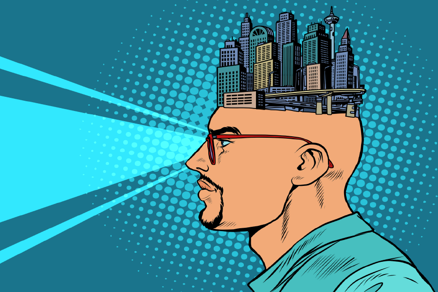 City on Man's Head Vector Art Illustration Print 100% Australian Made