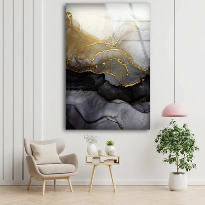 Gold White & Black Abstract Design Acrylic Glass Print Tempered Glass Wall Art 100% Made in Australia Ready to Hang