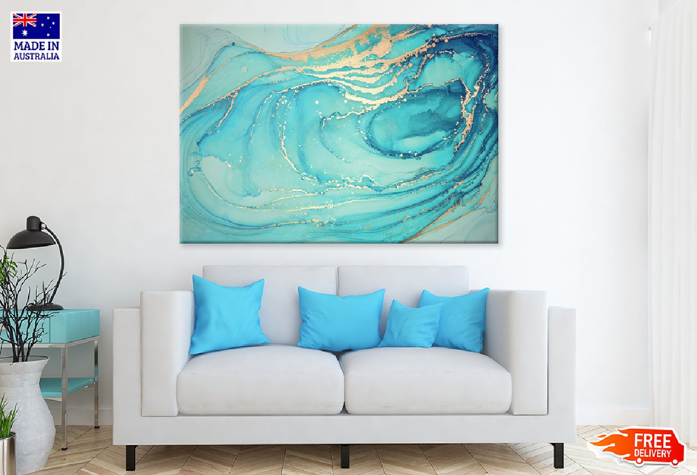Green Blue & Gold Lines Abstract Design Print 100% Australian Made