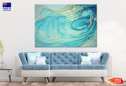 Green Blue & Gold Lines Abstract Design Print 100% Australian Made