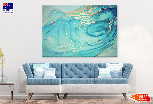 Green Blue & Gold Lines Abstract Design Print 100% Australian Made