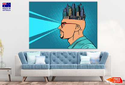 City on Man's Head Vector Art Illustration Print 100% Australian Made
