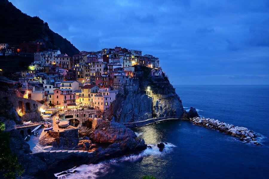 Town of Manarola at Cinque Terre, Italy Night View Print 100% Australian Made