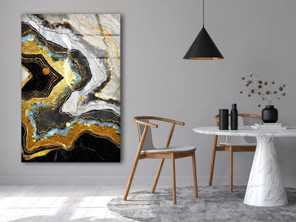 Gold Black Blue White Abstract Design Acrylic Glass Print Tempered Glass Wall Art 100% Made in Australia Ready to Hang