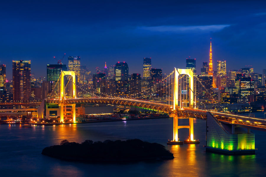 Tokyo Skyline with Rainbow Bridge View Photograph Print 100% Australian Made