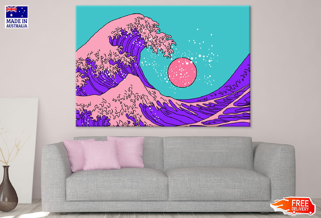 Sea Waves & Sun Illustration Print 100% Australian Made