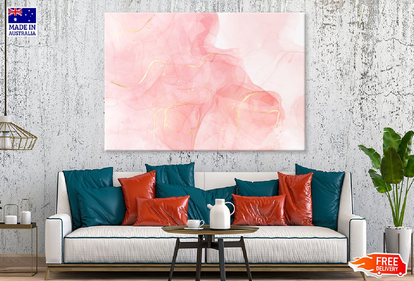 White Pink & Gold Lines Abstract Design Print 100% Australian Made